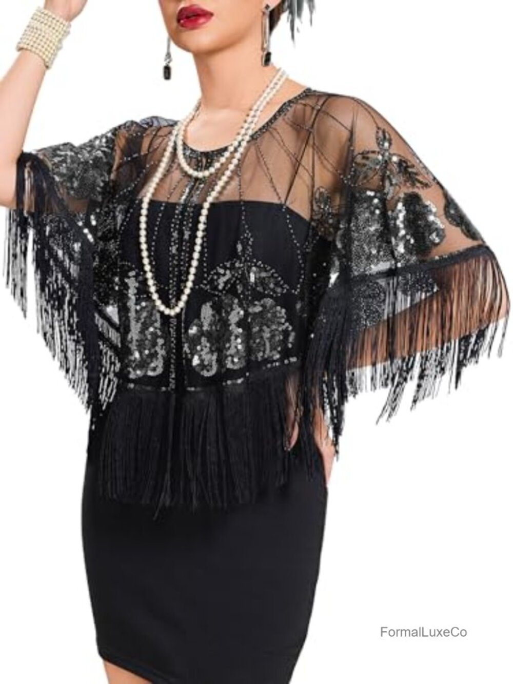 1920s Sequin Beaded Flapper Shawl Evening Wrap Party